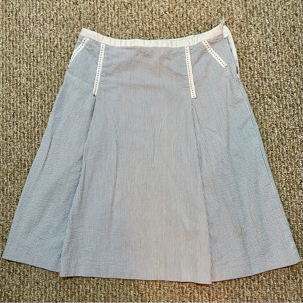 Seersucker blue & white striped A-line skirt, sz 12